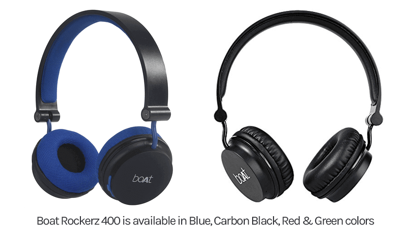 Boat Rockerz 400 on ear headphones are available in Blue, Carbon Black, Red & Green colors