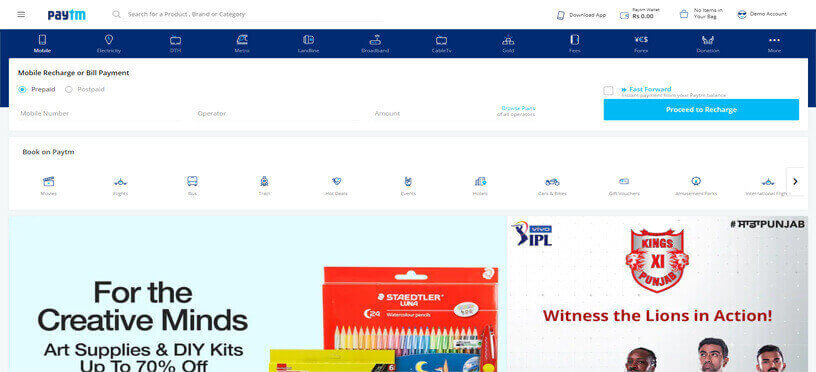 screenshot of paytm website