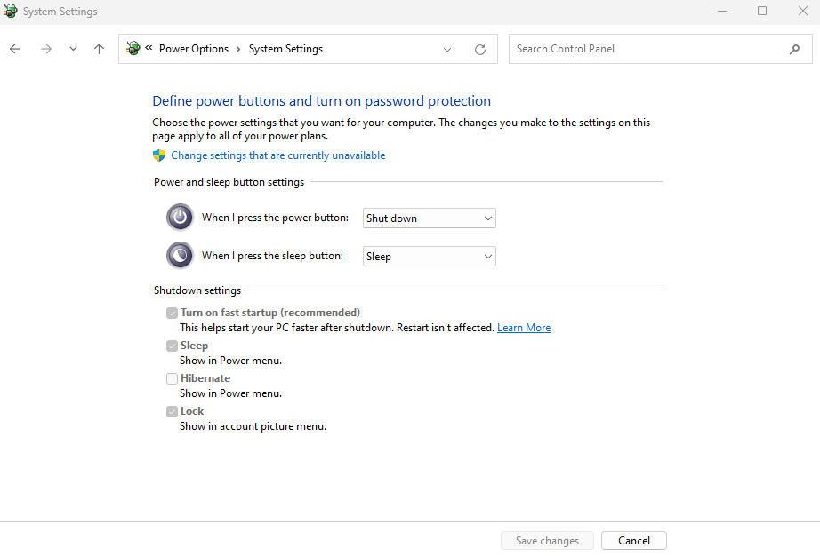 change settings that are currently unavailable